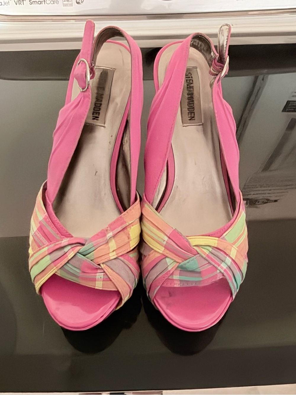 Steve Madden Pink Multicolor Woven Slingback Heels